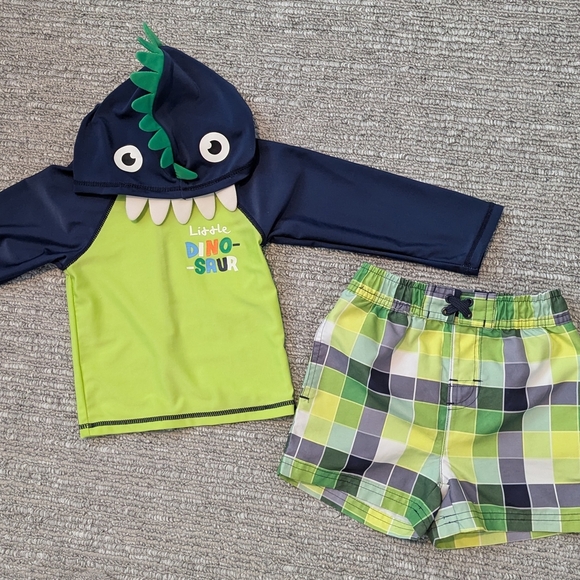 🎈Little Dino-Saur Boys (Size 18 Months) Swim Set - Green and Blue - Picture 1 of 9